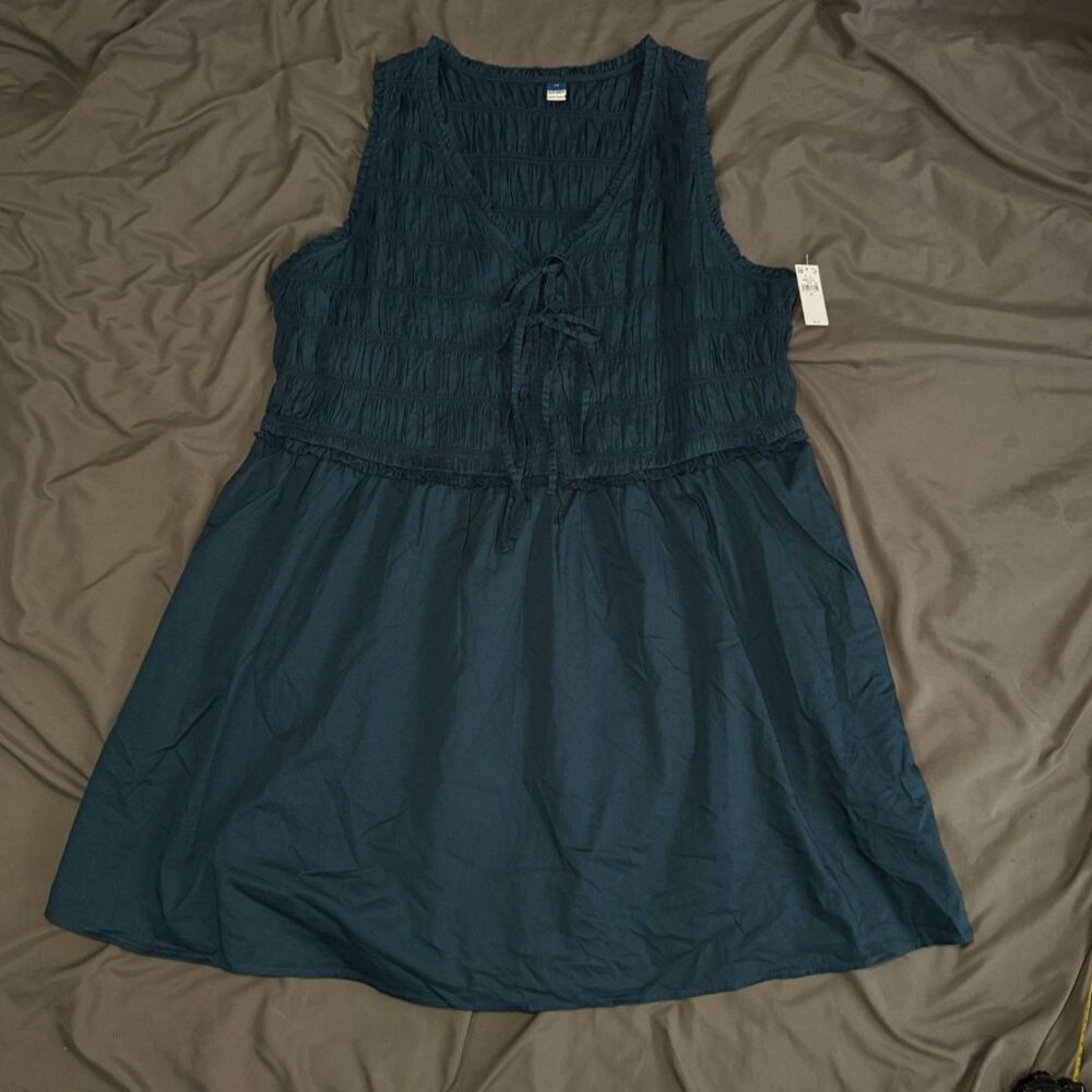 Old Navy Women's Dress Size 2X Navy Blue NWT Smocked Tie Front Sleeveless Cotton